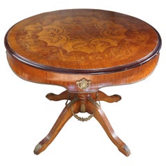 Antique Italian Walnut & Mahogany Center Pedestal Table Louis XV Marquetry Inlay