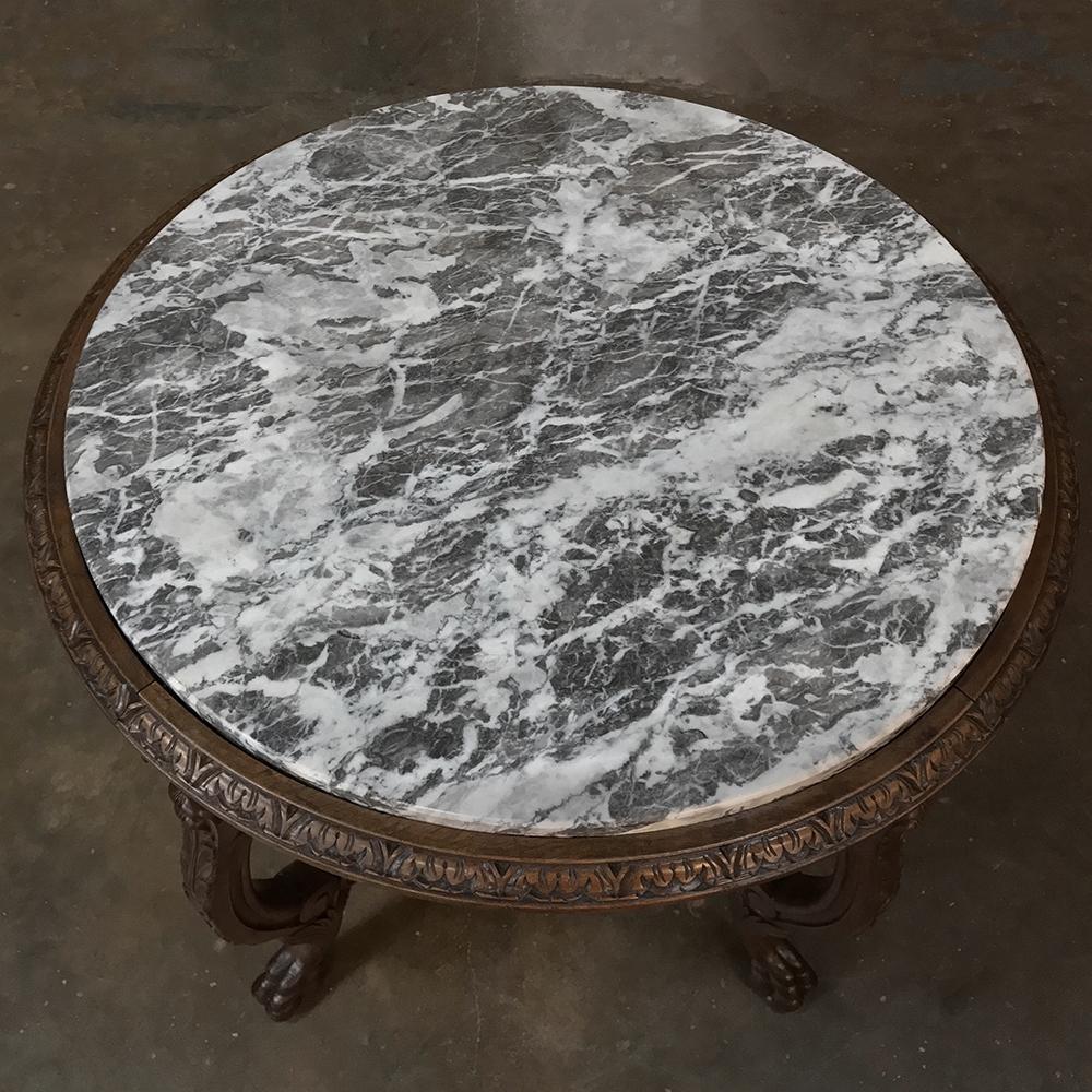 Antique Italian Walnut Marble Top Center Table In Good Condition In Dallas, TX