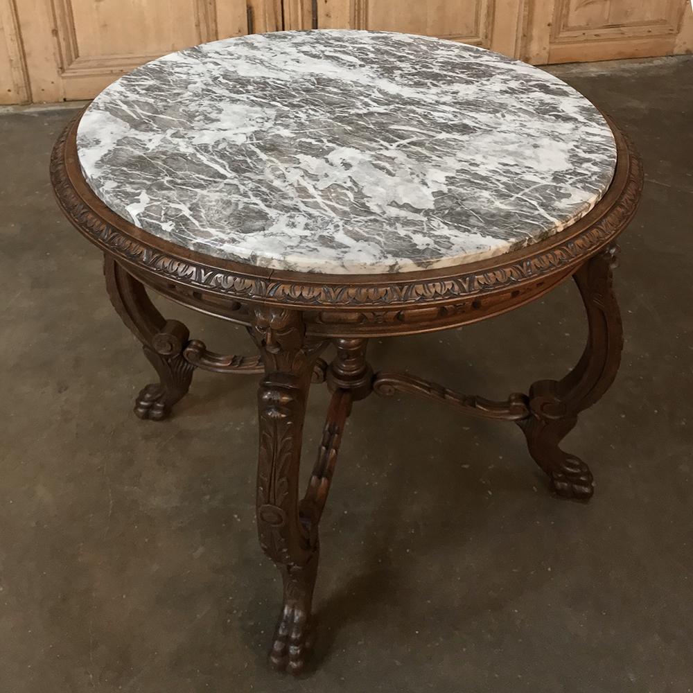 20th Century Antique Italian Walnut Marble Top Center Table