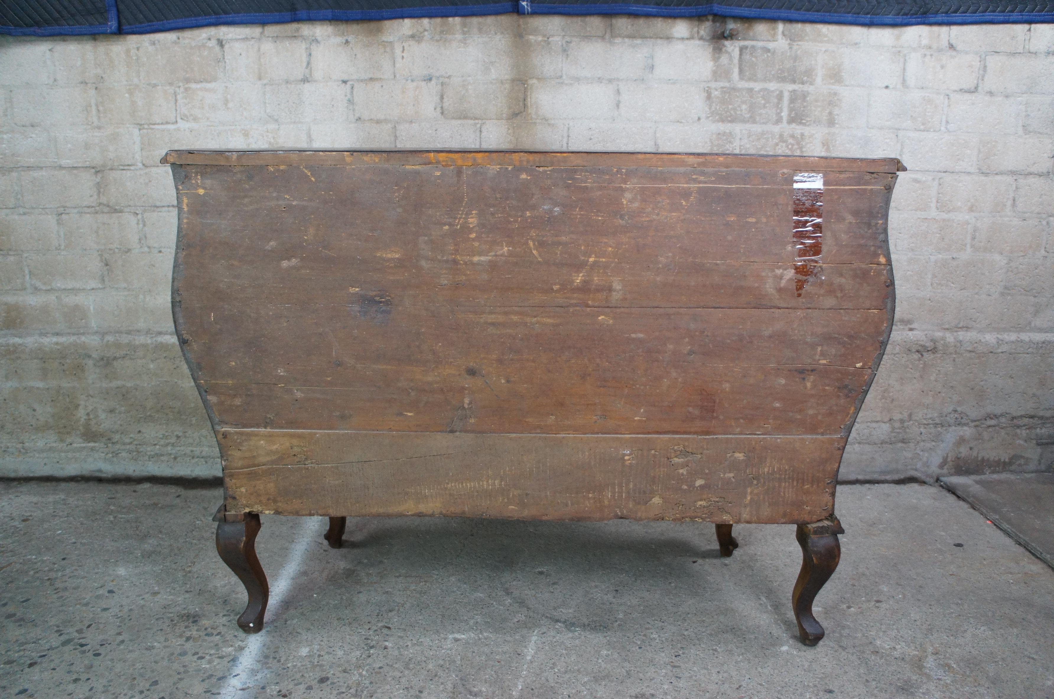 Antique Italian Walnut & Olive Wood Serpentine Bombe Commode Chest Dresser For Sale 7