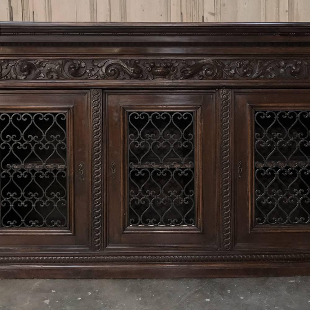 Antique Italian Walnut Renaissance Buffet/Credenza, Bookcase with Wrought Iron 3