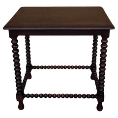 Mesa de centro auxiliar Gueridón de nogal italiano antiguo con patas torneadas de bolillos