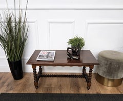 Antique Italian Walnut Side Coffee Table with Bobbin Turned Legs