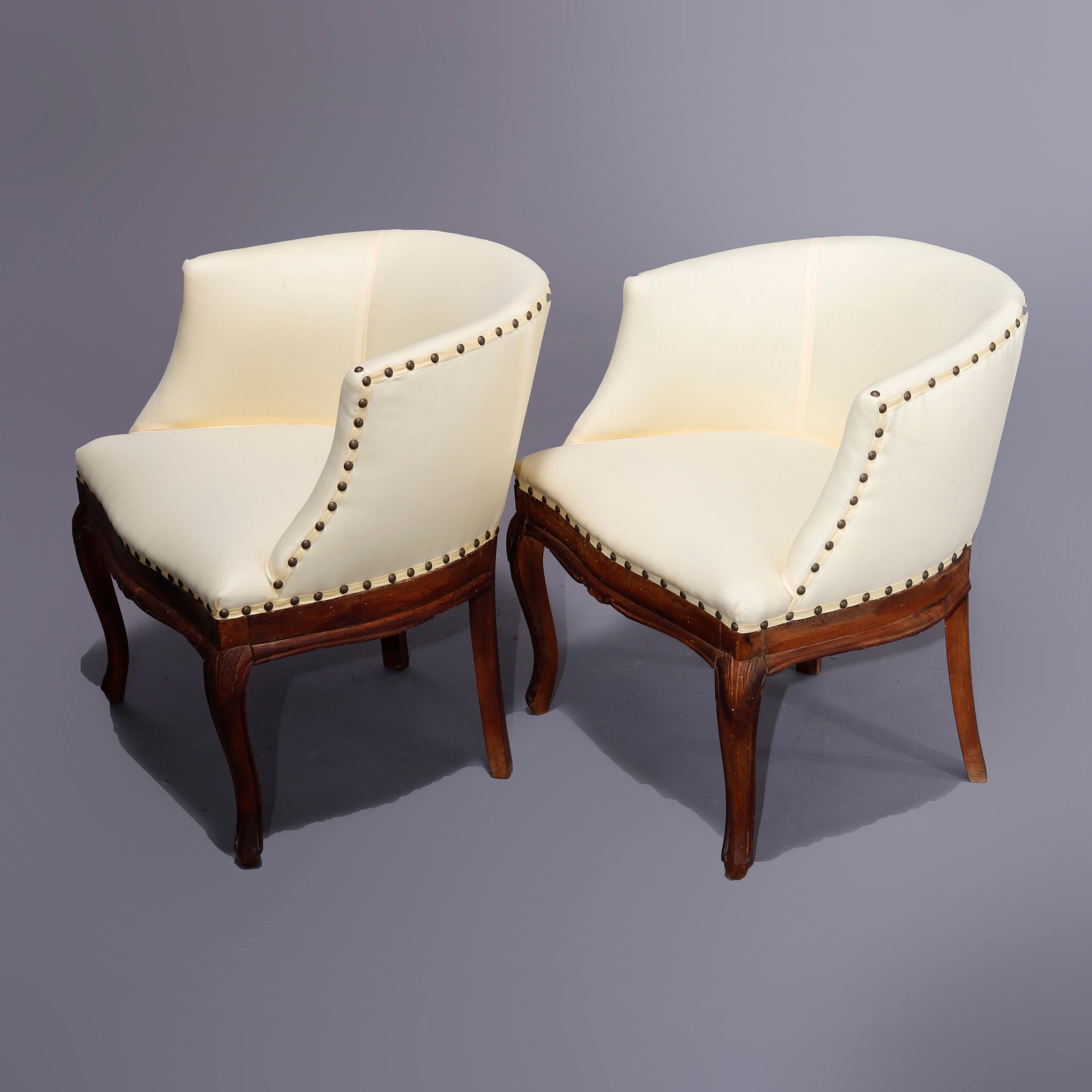 Carved Antique Italian Walnut Side or Lounge Chairs, Late 18th to Early 19th Century