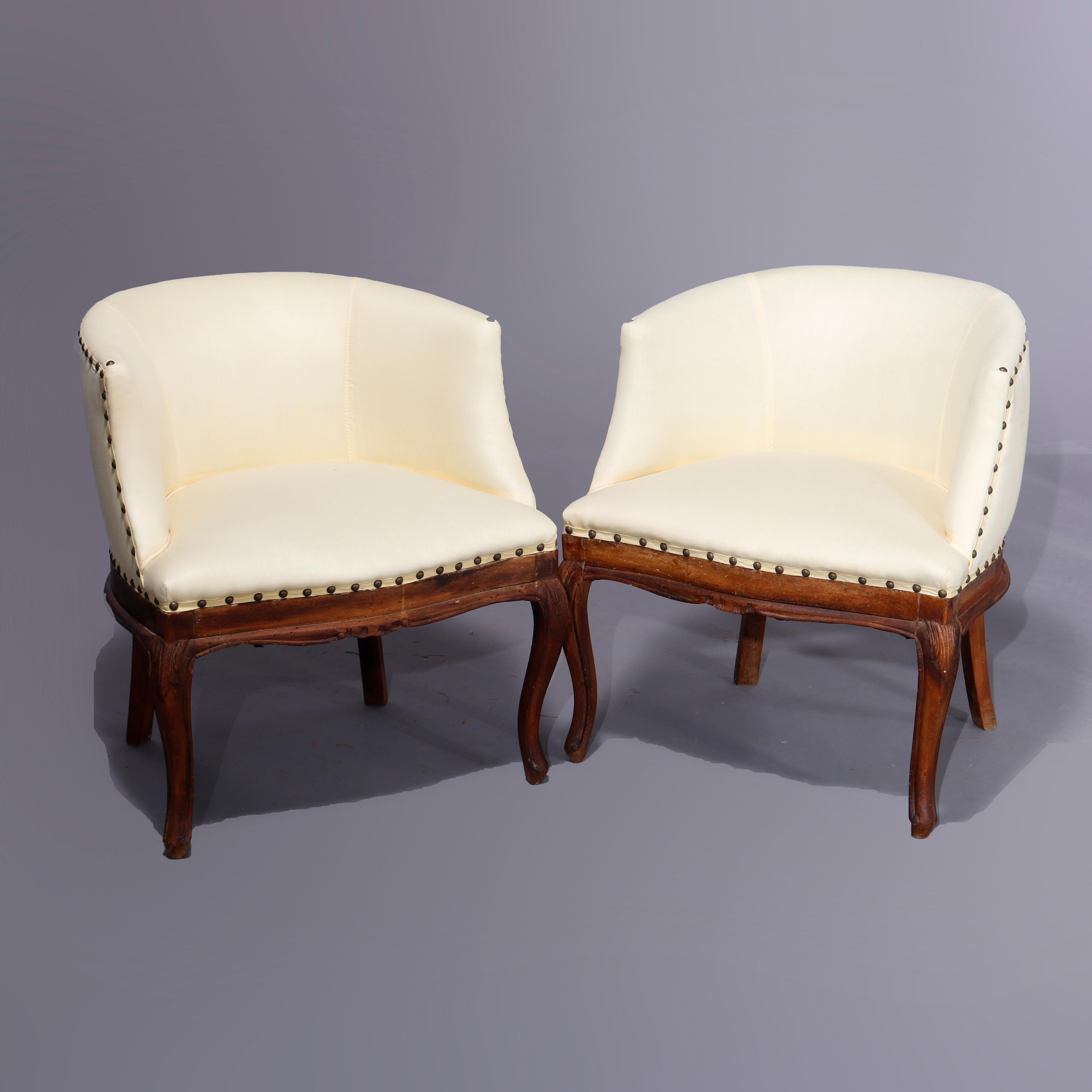 Upholstery Antique Italian Walnut Side or Lounge Chairs, Late 18th to Early 19th Century