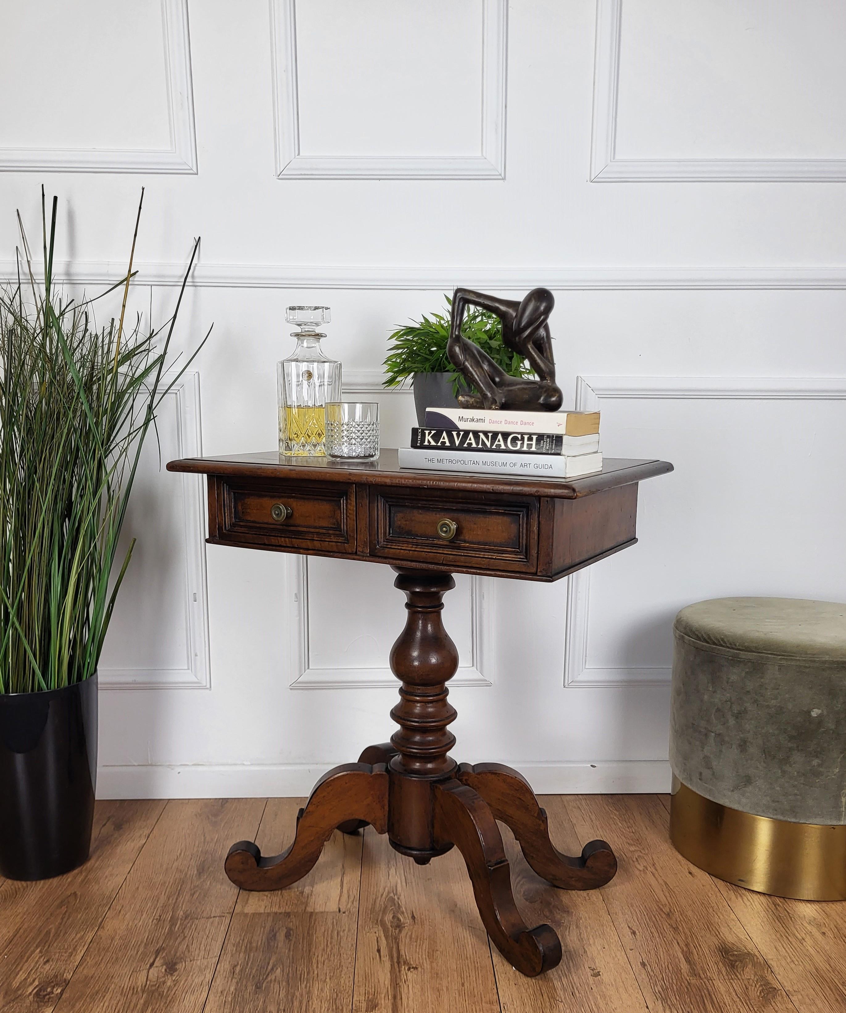 Neoclassical Antique Italian Walnut Side Table For Sale