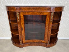 Antique Italian Walnut Sideboard Cabinet in Louis XV Style with Glass Door