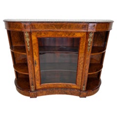Antique Italian Walnut Sideboard Cabinet in Louis XV Style with Glass Door