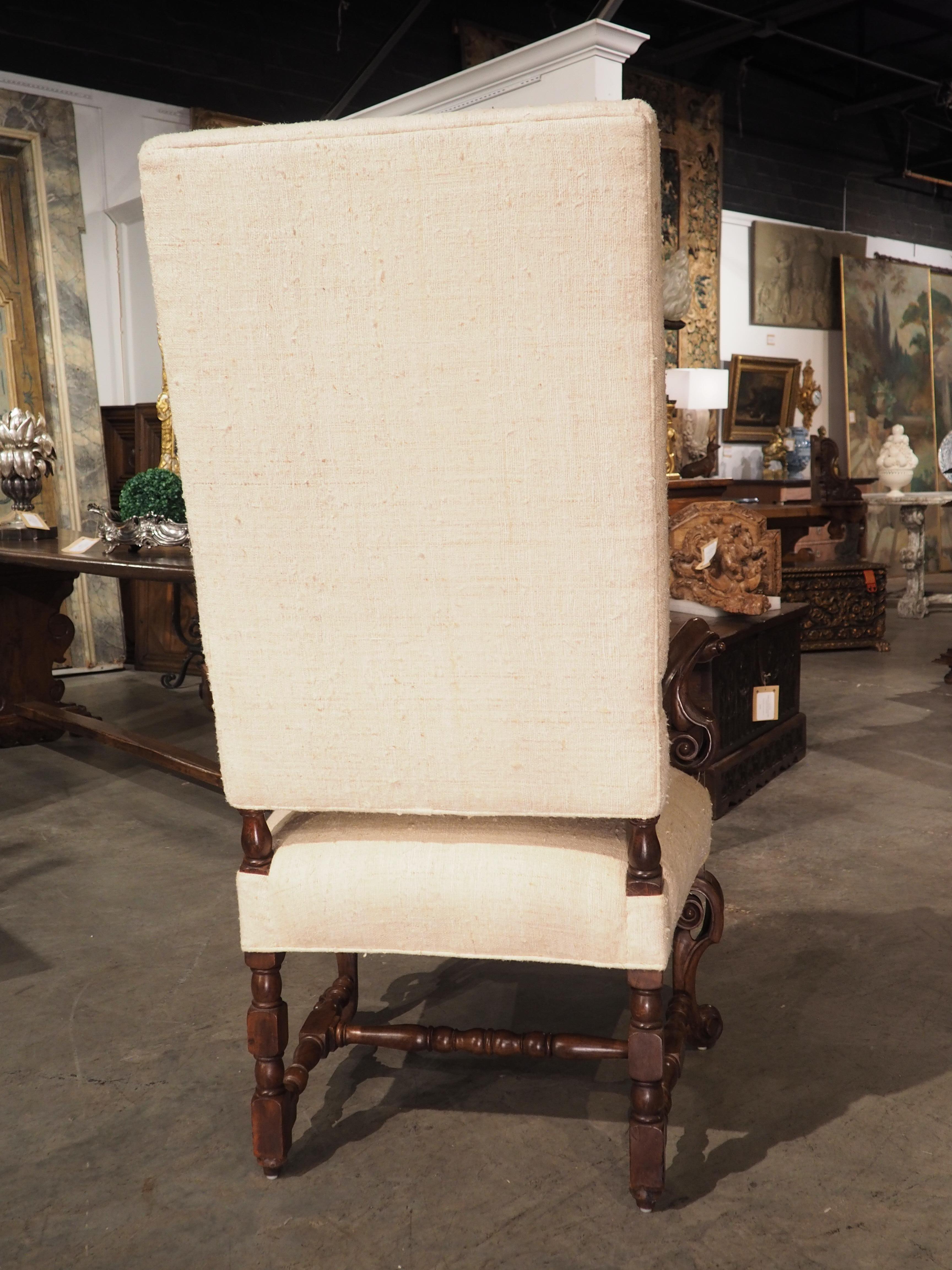 Antique Italian Walnut Wood Armchair with Raw Silk Upholstery, circa 1890 For Sale 11