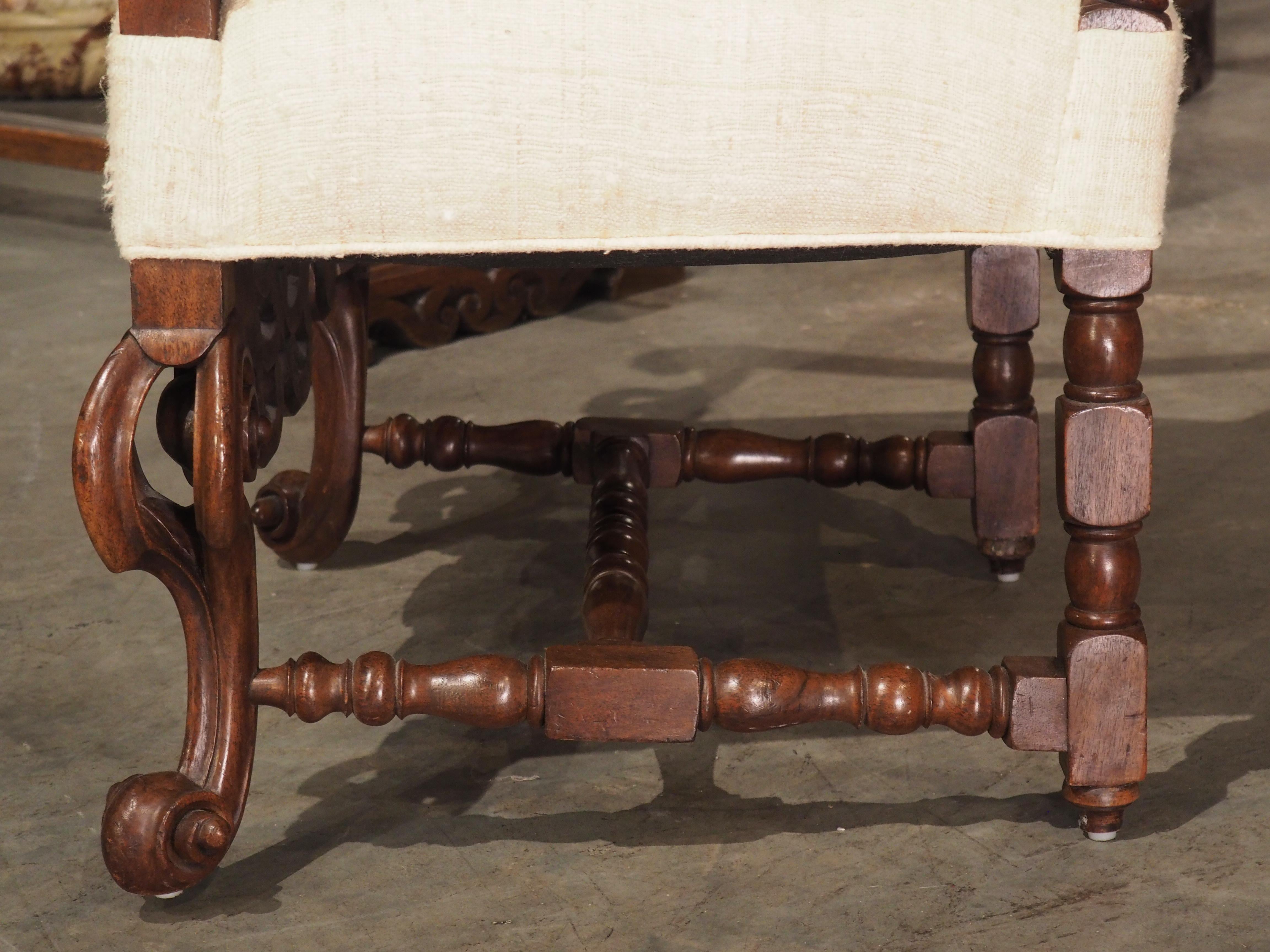 Antique Italian Walnut Wood Armchair with Raw Silk Upholstery, circa 1890 13