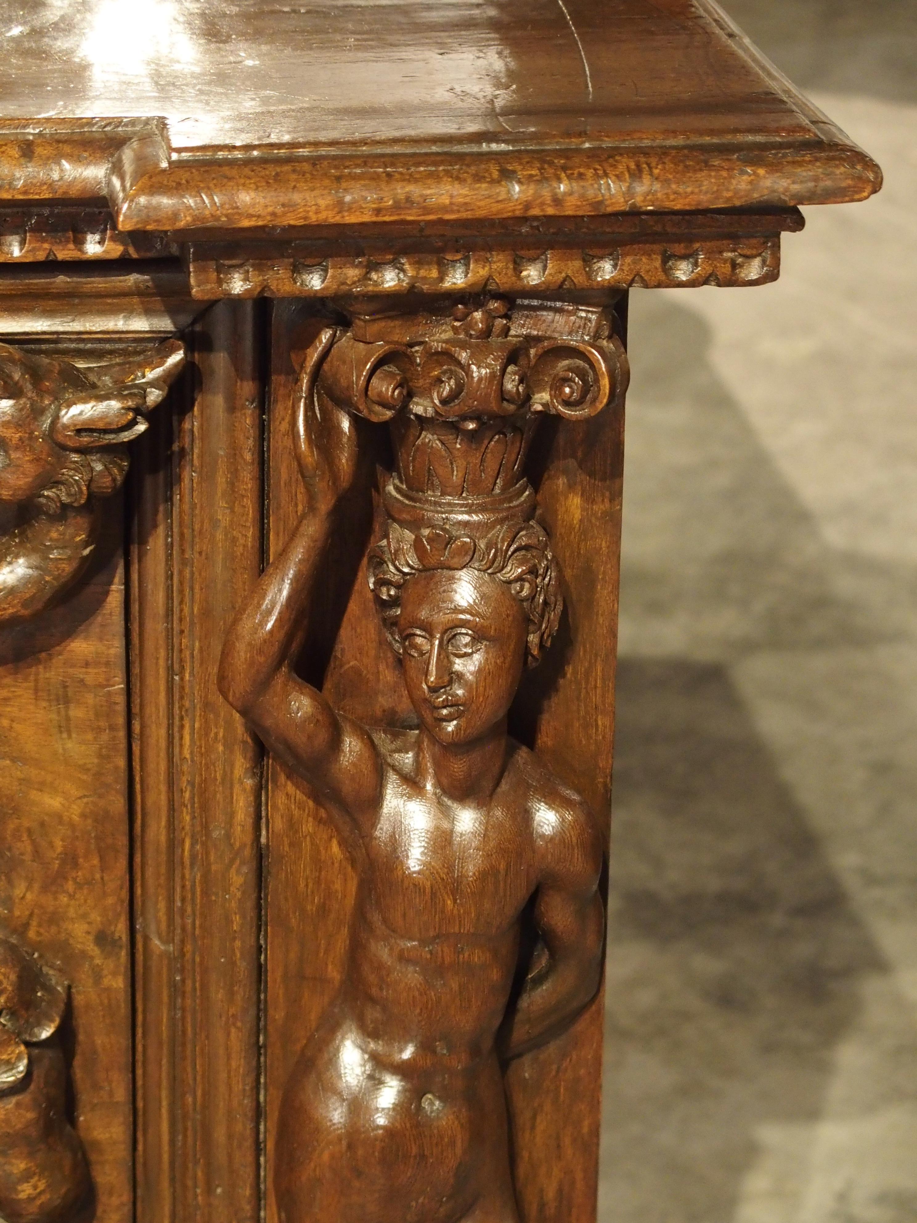 Hand-Carved Antique Italian Walnut Wood Buffet/Credenza from Rome, 19th Century