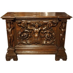 Antique Italian Walnut Wood Buffet/Credenza from Rome, 19th Century