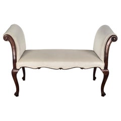Antique Italian Walnut Wood Newly Upholstered Roll Arm Window Seat Bench