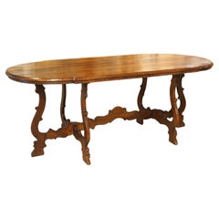 Antique Italian Walnut Wood Triple Lyre Leg Table, Circa 1860