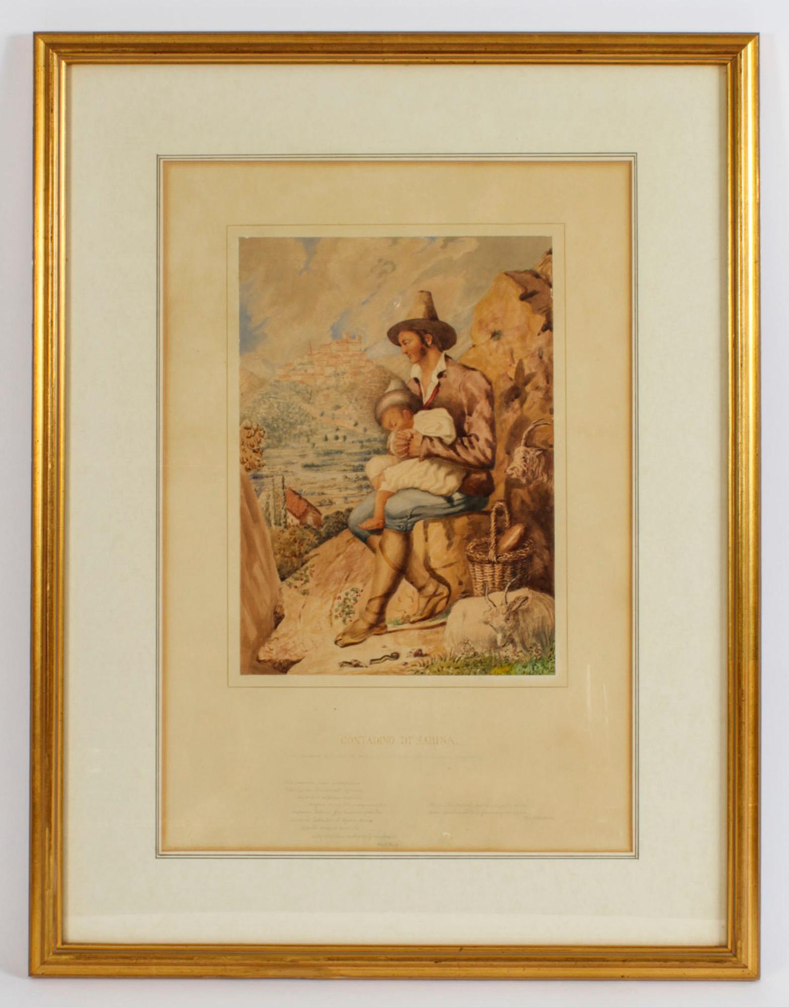 Antique Italian Water Colour Titled 