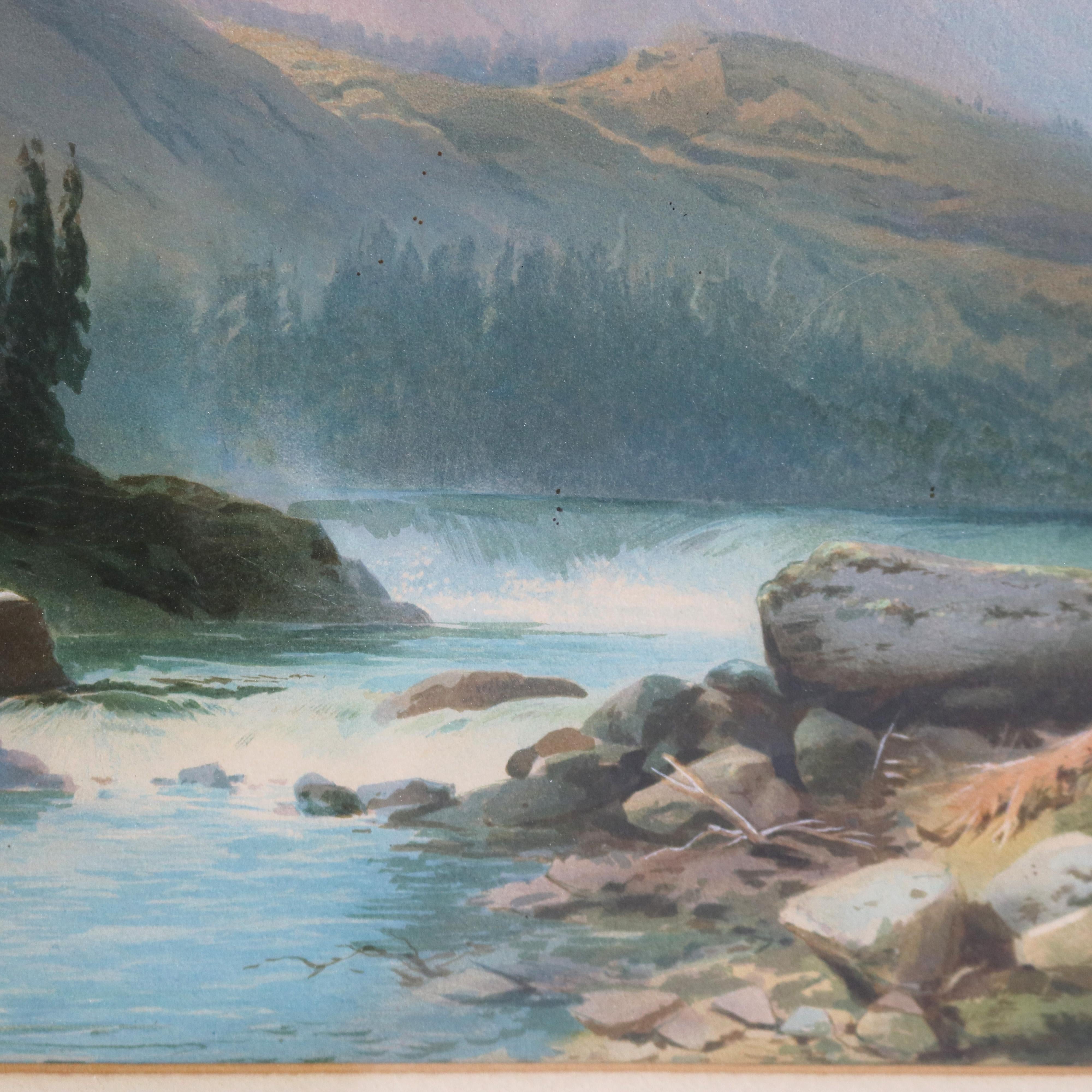 Scène de paysage à l'aquarelle italienne ancienne avec cadre en noyer ébonisé C1890 en vente 2