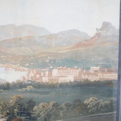 Antique Italian Watercolor Painting of Harbor Scene, Signed Sorrento 19th C