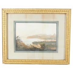 Antique Italian Watercolor Painting of Harbor Scene, Signed Sorrento 19th C