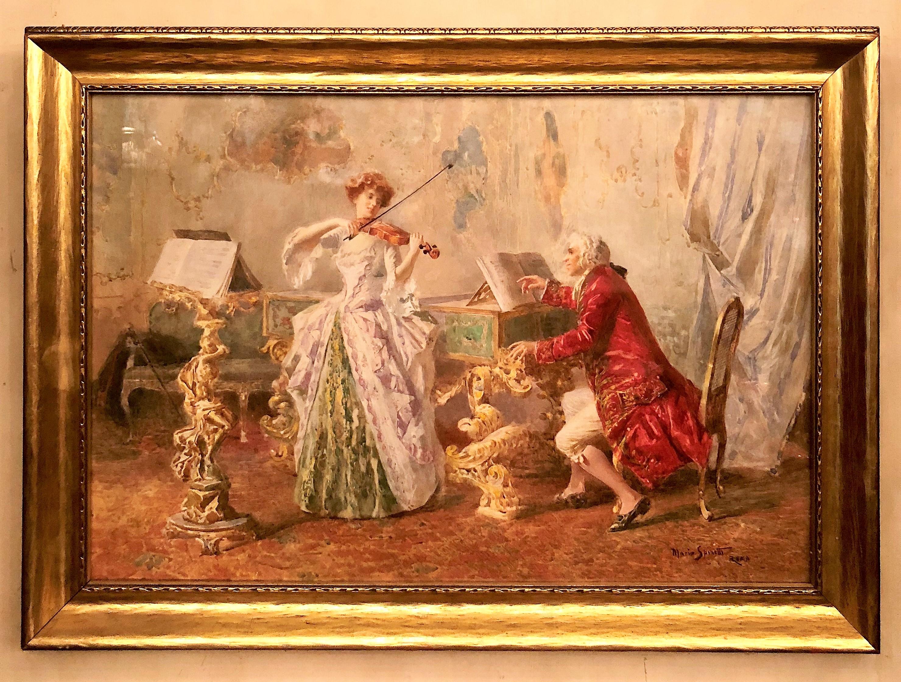 19th Century Antique Italian Framed Watercolor Painting Signed by Mario Spinetti, (1848-1925) For Sale