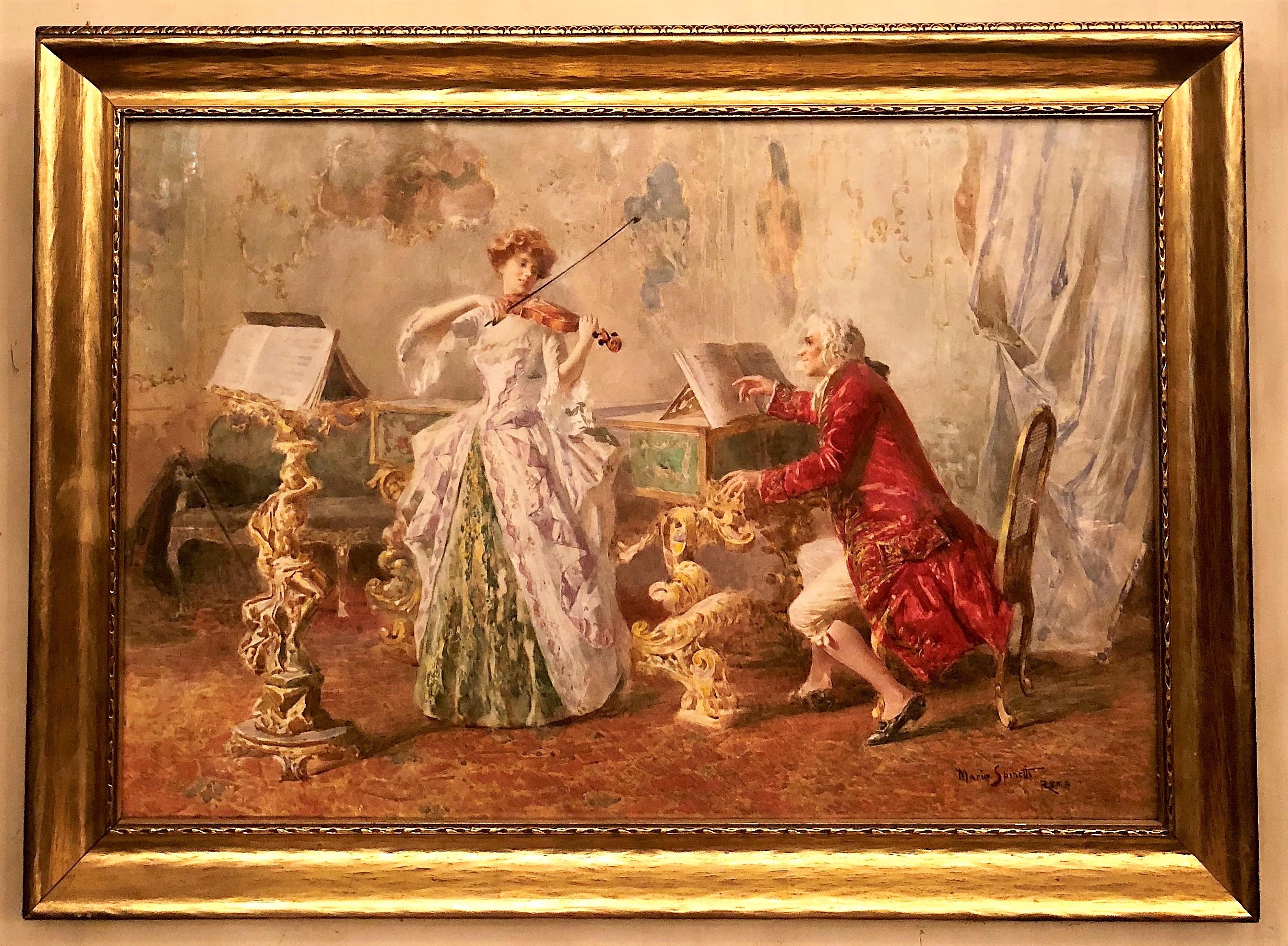 Antique Italian Framed Watercolor Painting Signed by Mario Spinetti, (1848-1925) In Good Condition For Sale In New Orleans, LA