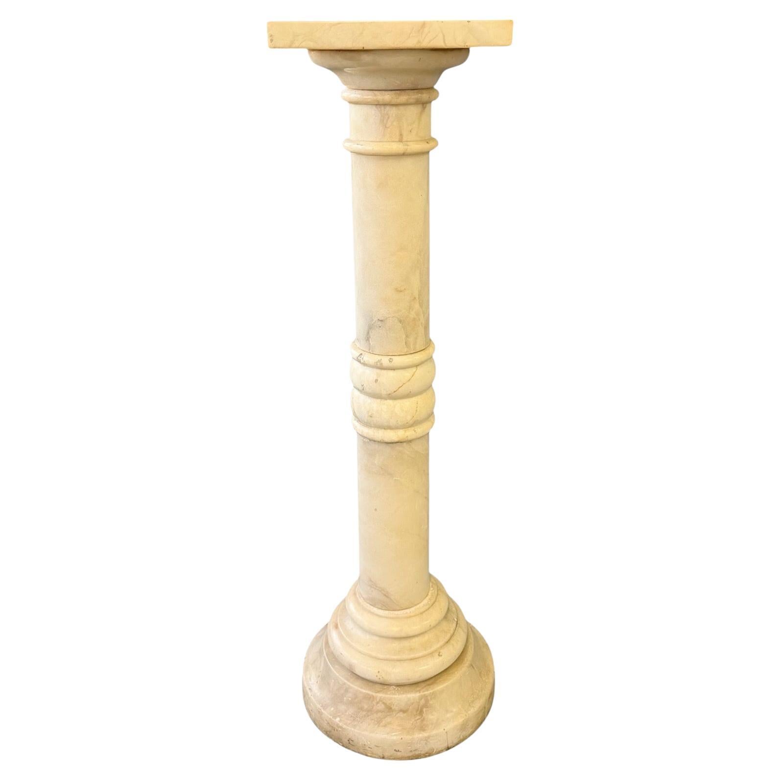 Antique Italian White 7 Piece Carved Alabaster Pedestal Column