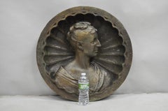 Antique Italian Woman Bust Large 25" Bronze Relief Repousse Monument Plaque