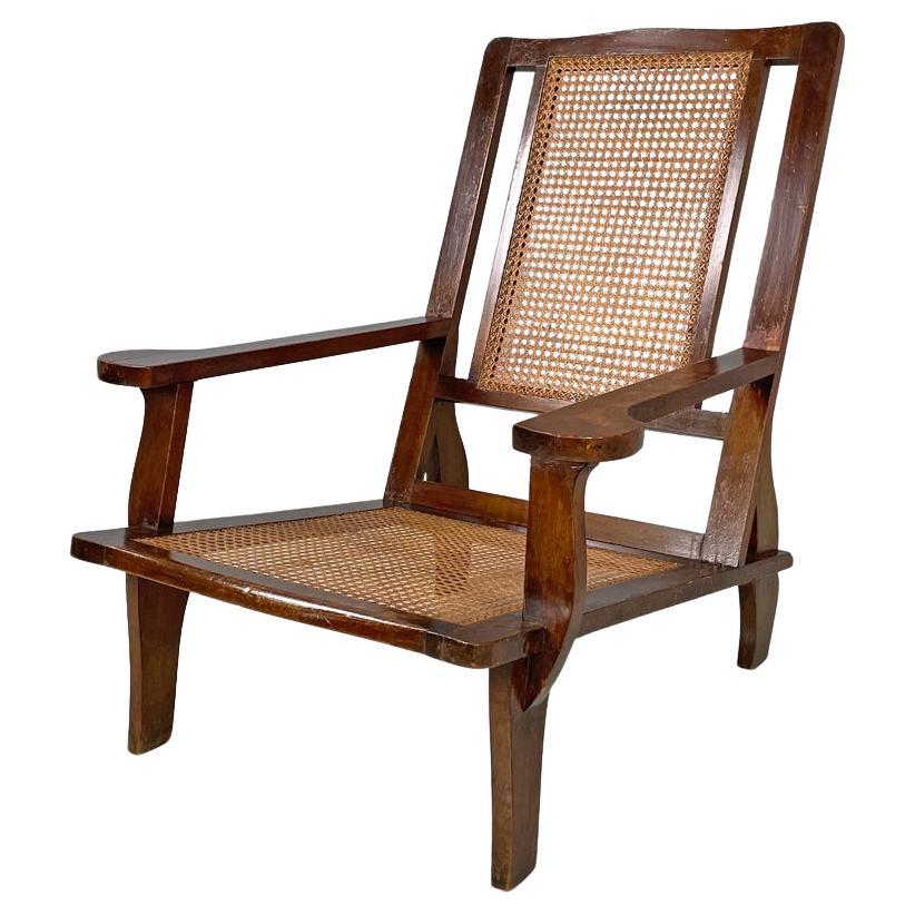 Antique Italian wood and Vienna straw armchair, early 1900s For Sale