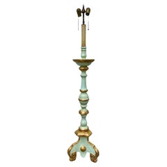 Antique Italian Wood Carved Baroque Style Torchiere Two Light Floor Lamp.