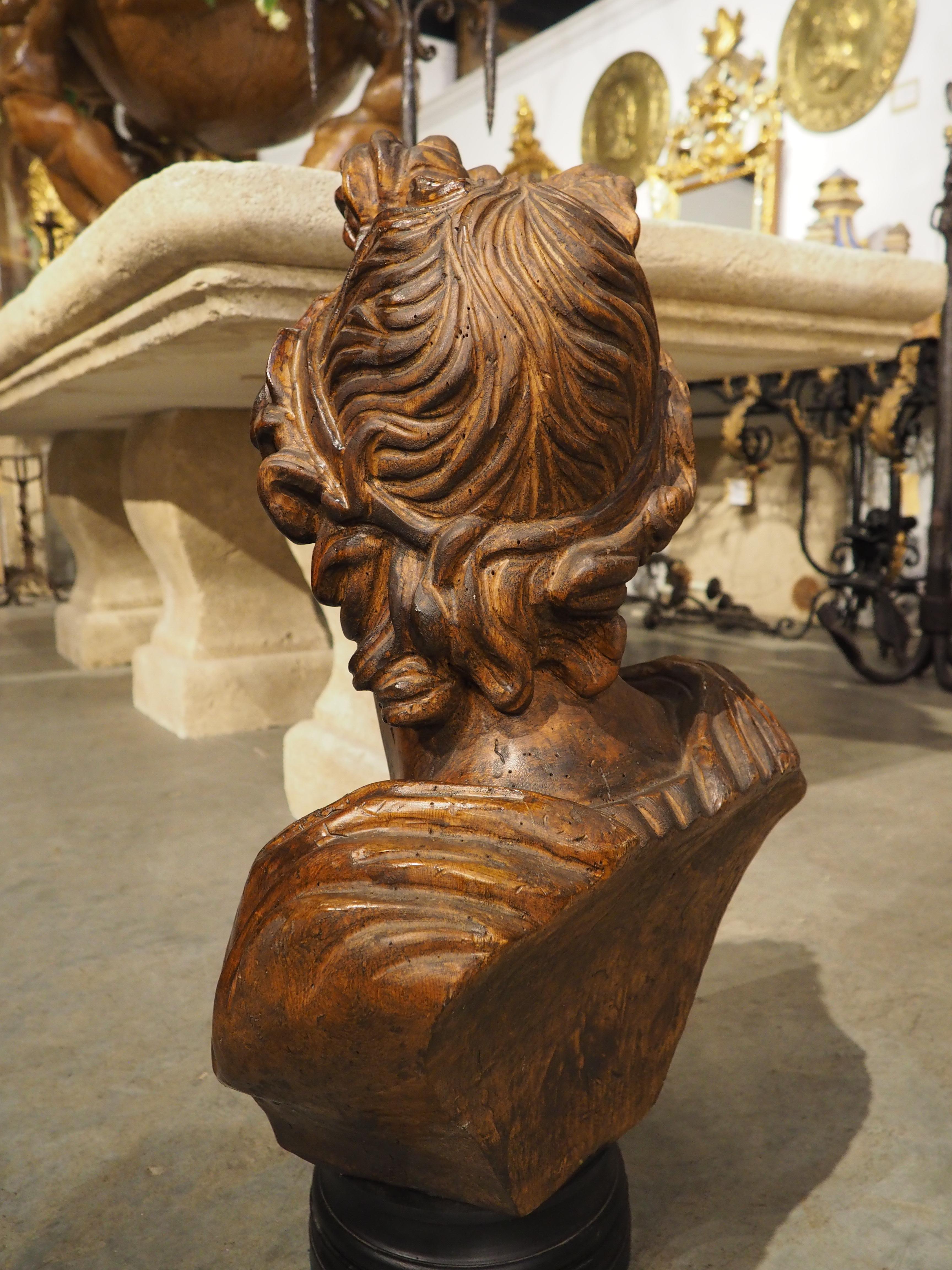 Buste italien ancien en bois d'Apollo Belvedere, 19e siècle en vente 4