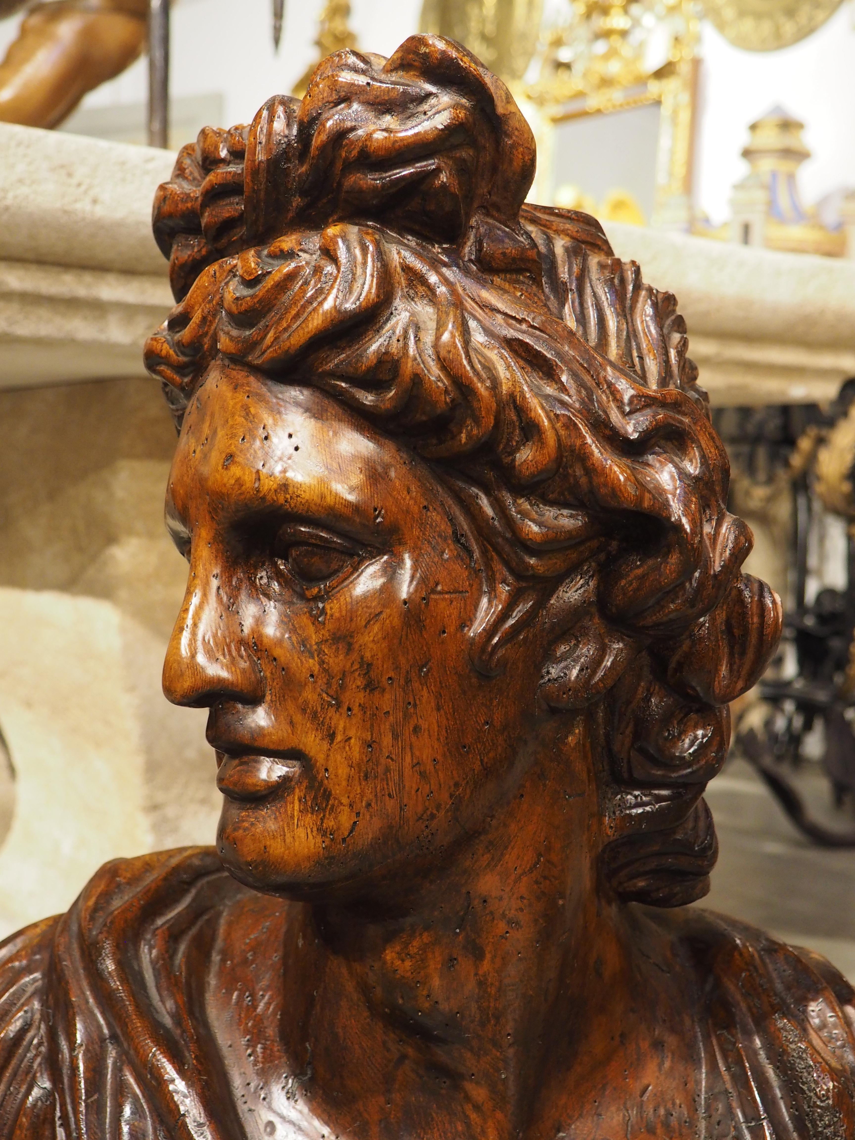 Antique Italian Wooden Bust of Apollo Belvedere, 19th Century For Sale 10