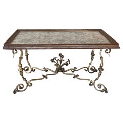 Antique Italian Wrought Iron and Glass Top Coffee Table