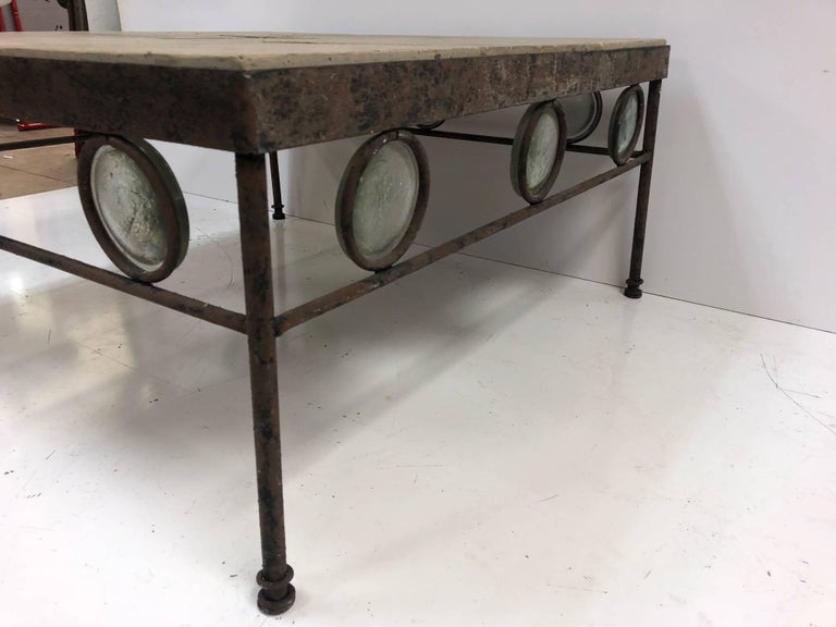 Mid-20th Century Antique, Italian Wrought Iron and Stone Top Coffee Table