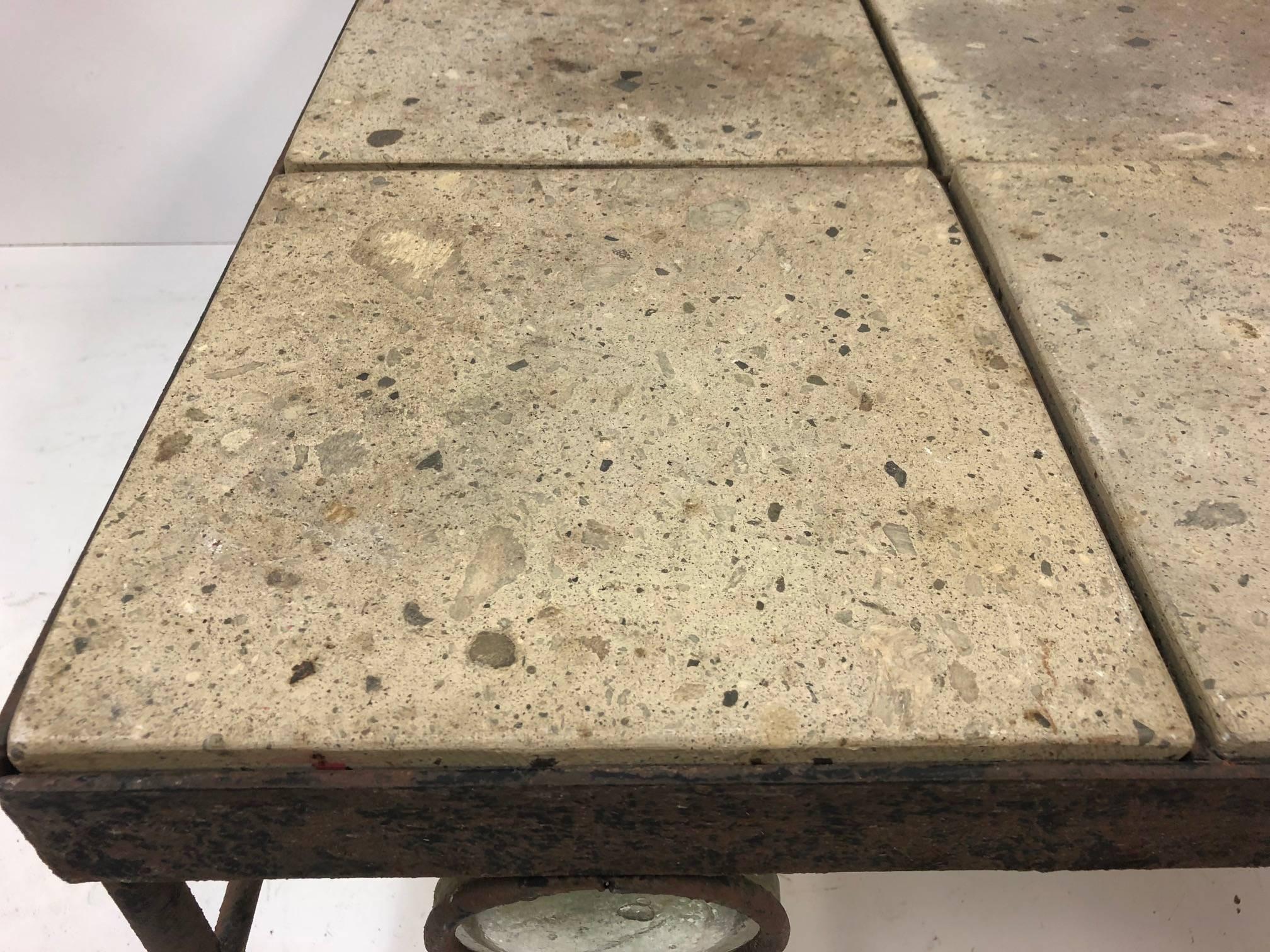 Antique, Italian Wrought Iron and Stone Top Coffee Table In Good Condition In New York, NY