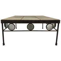 Vintage, Italian Wrought Iron and Stone Top Coffee Table