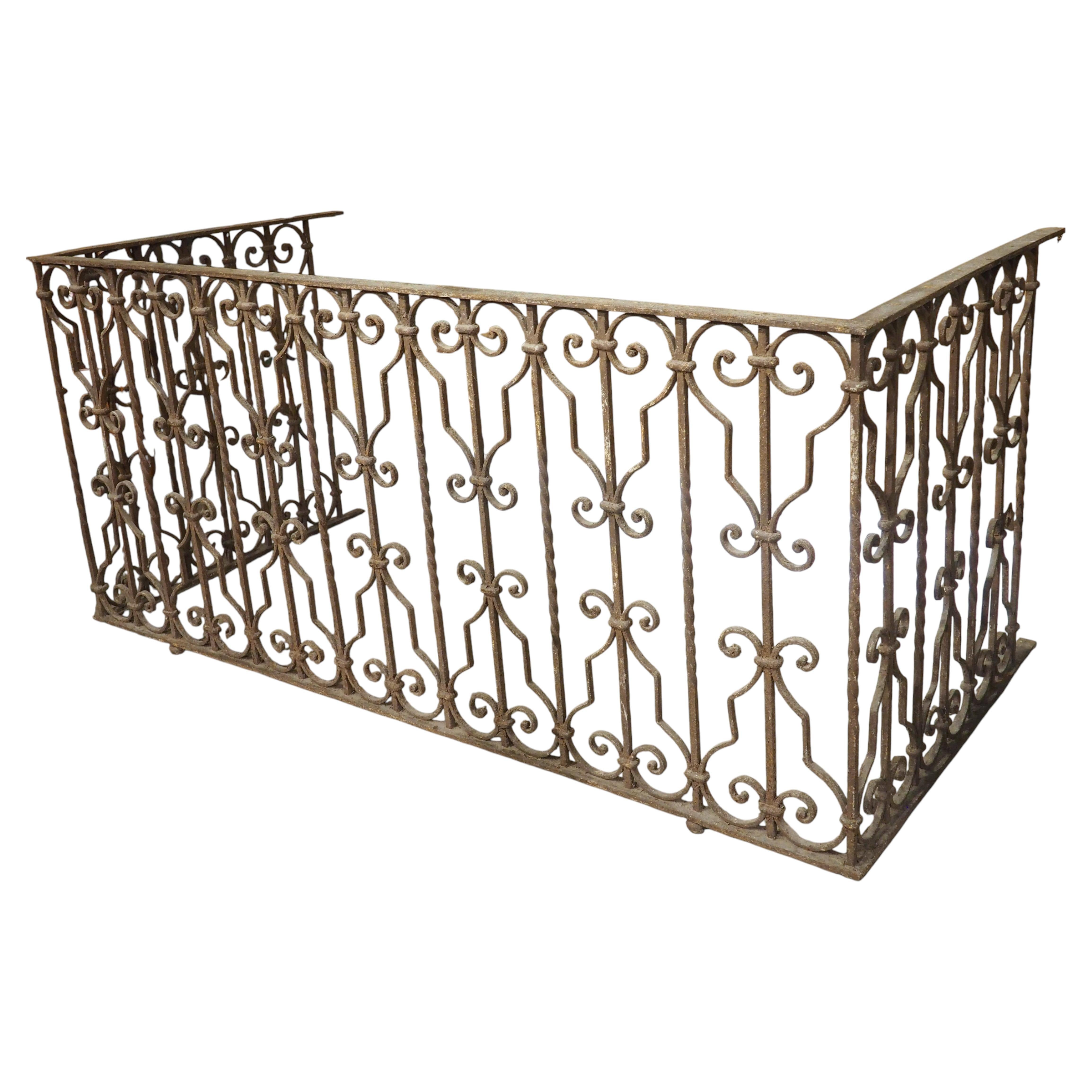 Antique Italian Wrought Iron Balcony Railing as Console Table Base, 19th Century