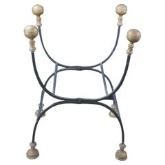 Antique Italian Wrought Iron & Brass Savonarola Curule Chair Folding Stool