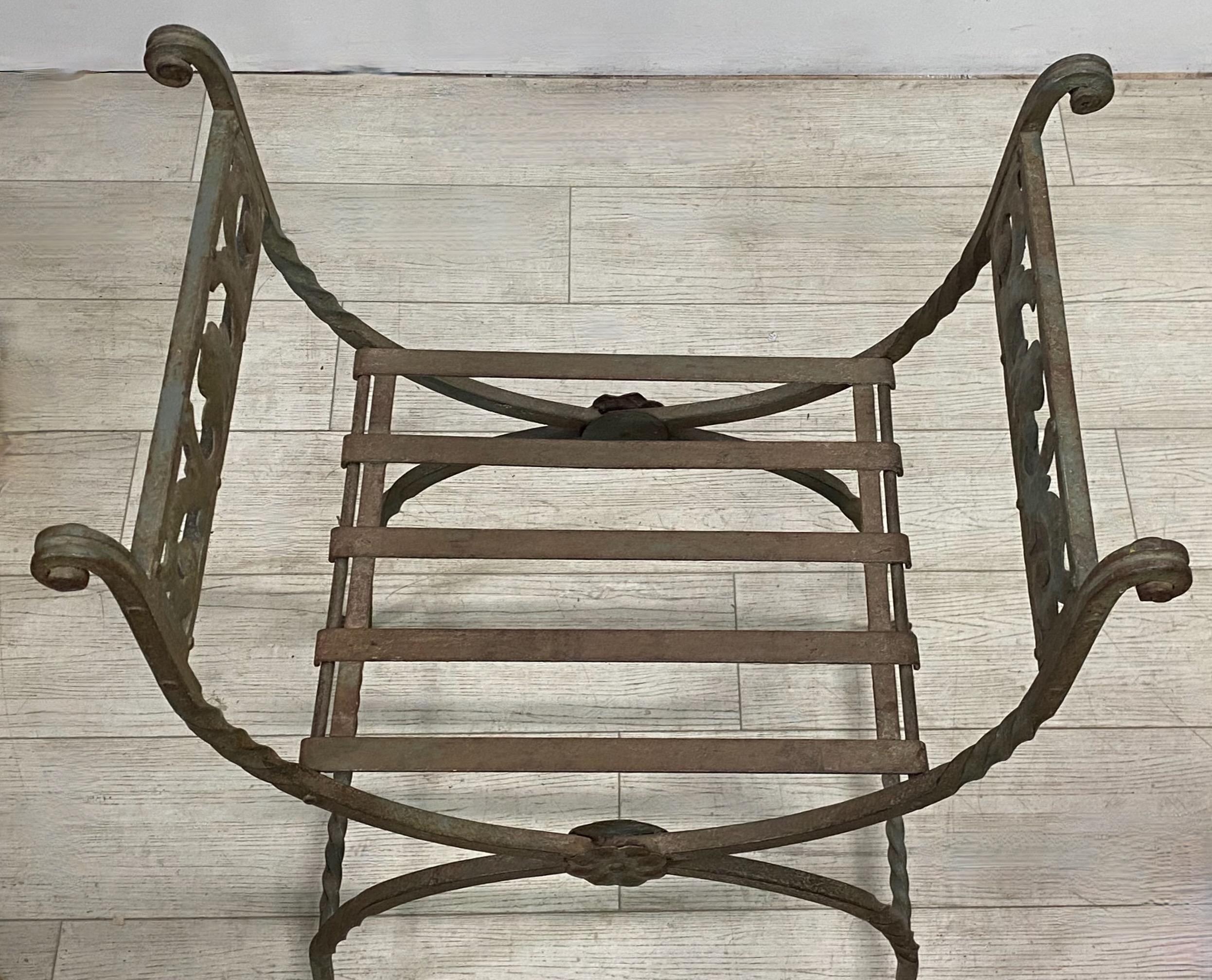 Antique Italian Wrought Iron Curule Style Stool or Chair, 19th Century 2