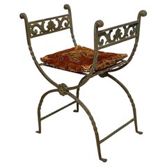 Antique Italian Wrought Iron Curule Style Stool or Chair, 19th Century