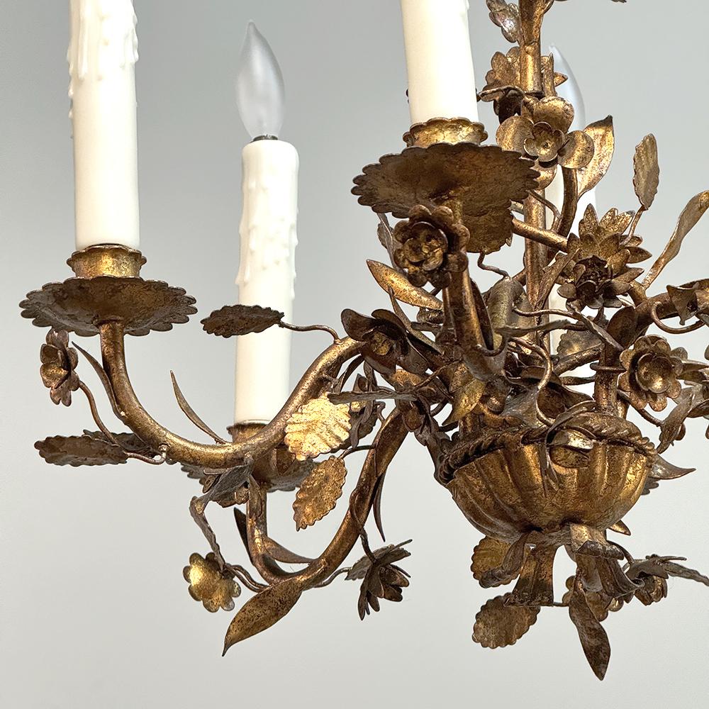 Antique Italian Wrought Iron Gilded Chandelier For Sale 8