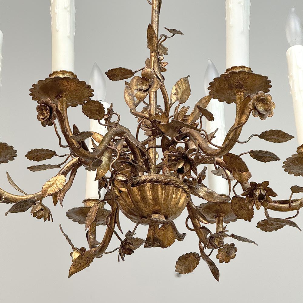 Antique Italian Wrought Iron Gilded Chandelier For Sale 1