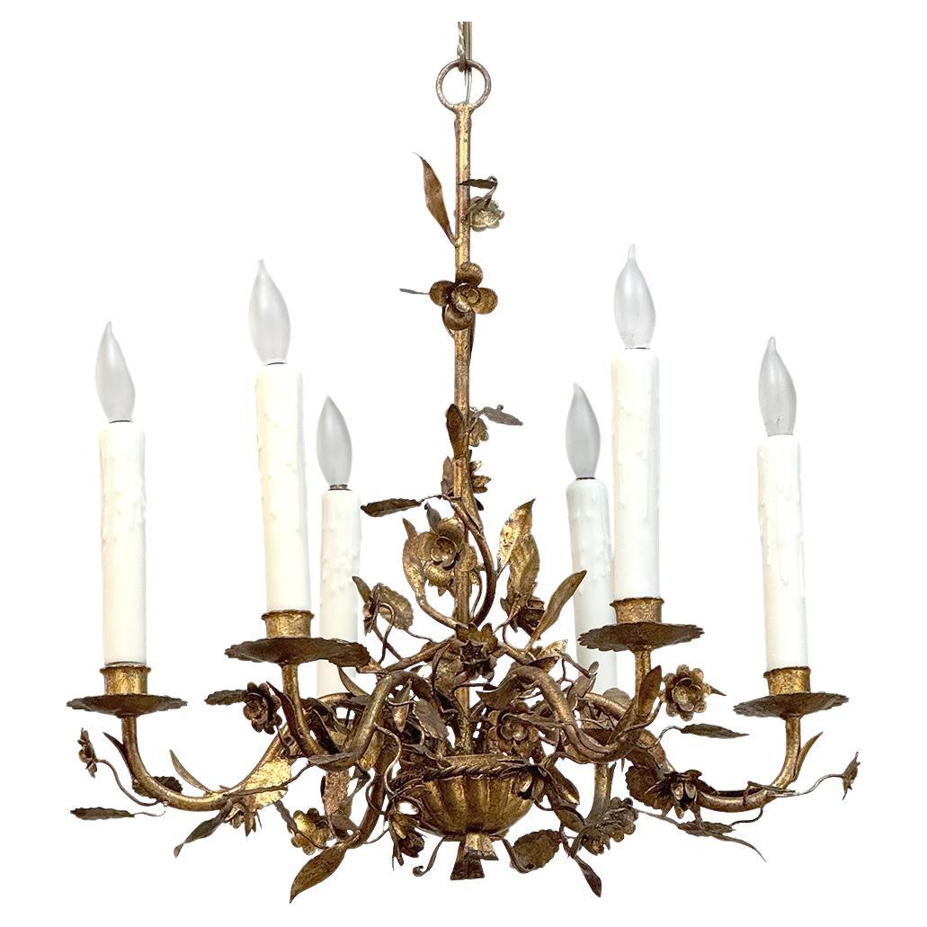 Antique Italian Wrought Iron Gilded Chandelier For Sale