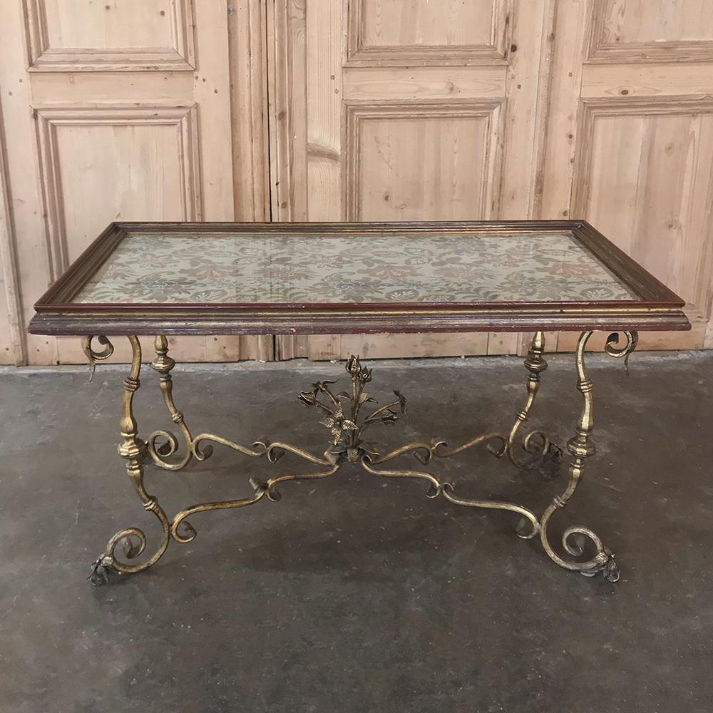 Belle Époque Antique Italian Wrought Iron and Glass Top Coffee Table