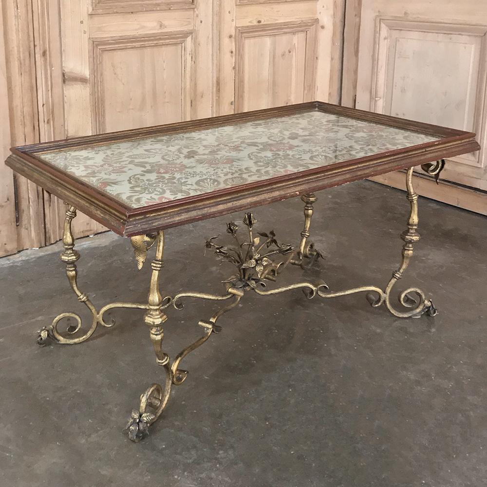 Hand-Crafted Antique Italian Wrought Iron and Glass Top Coffee Table