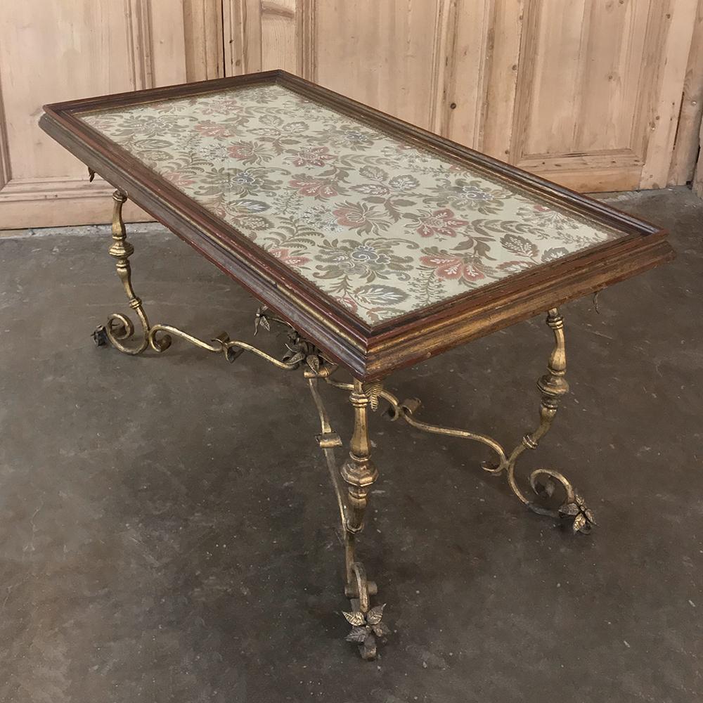 Antique Italian Wrought Iron and Glass Top Coffee Table In Good Condition In Dallas, TX