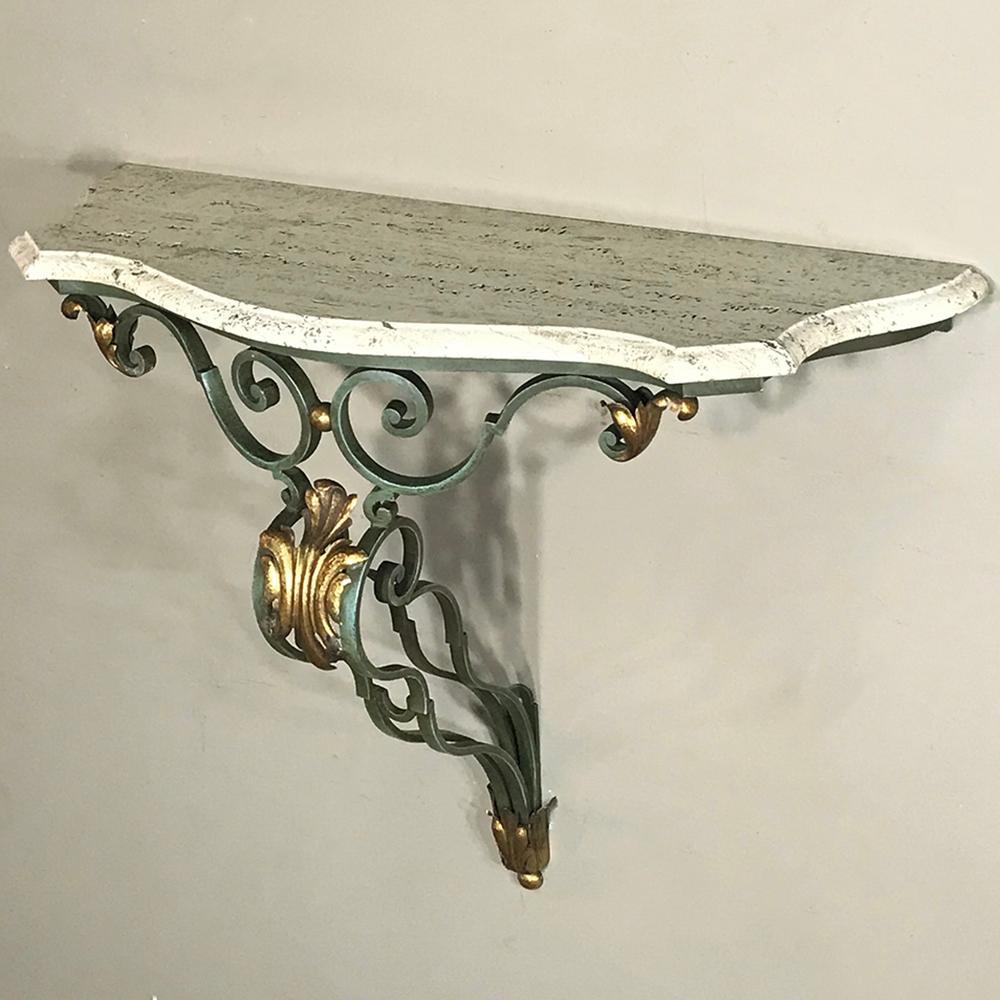 Antique Italian Wrought Iron and Travertine Console 1