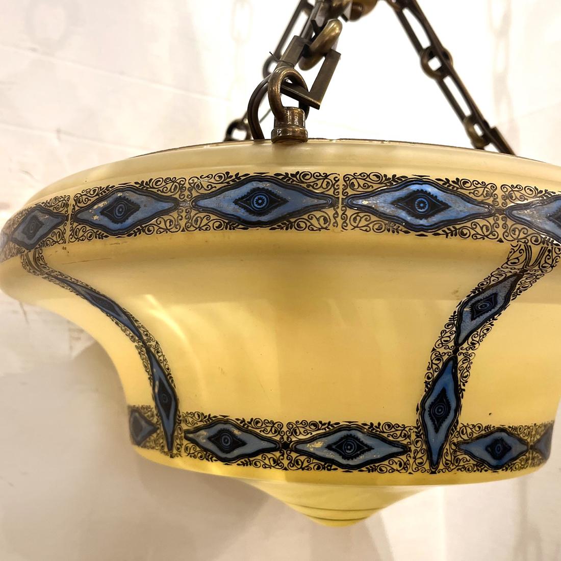Early 20th Century Antique Italian Yellow Glass Light Fixture For Sale