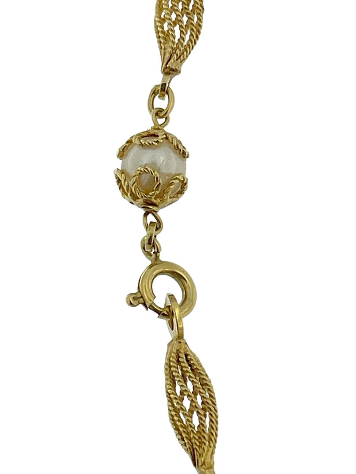 Round Cut Antique Italian Yellow Gold and Natural White Pearls Necklace For Sale