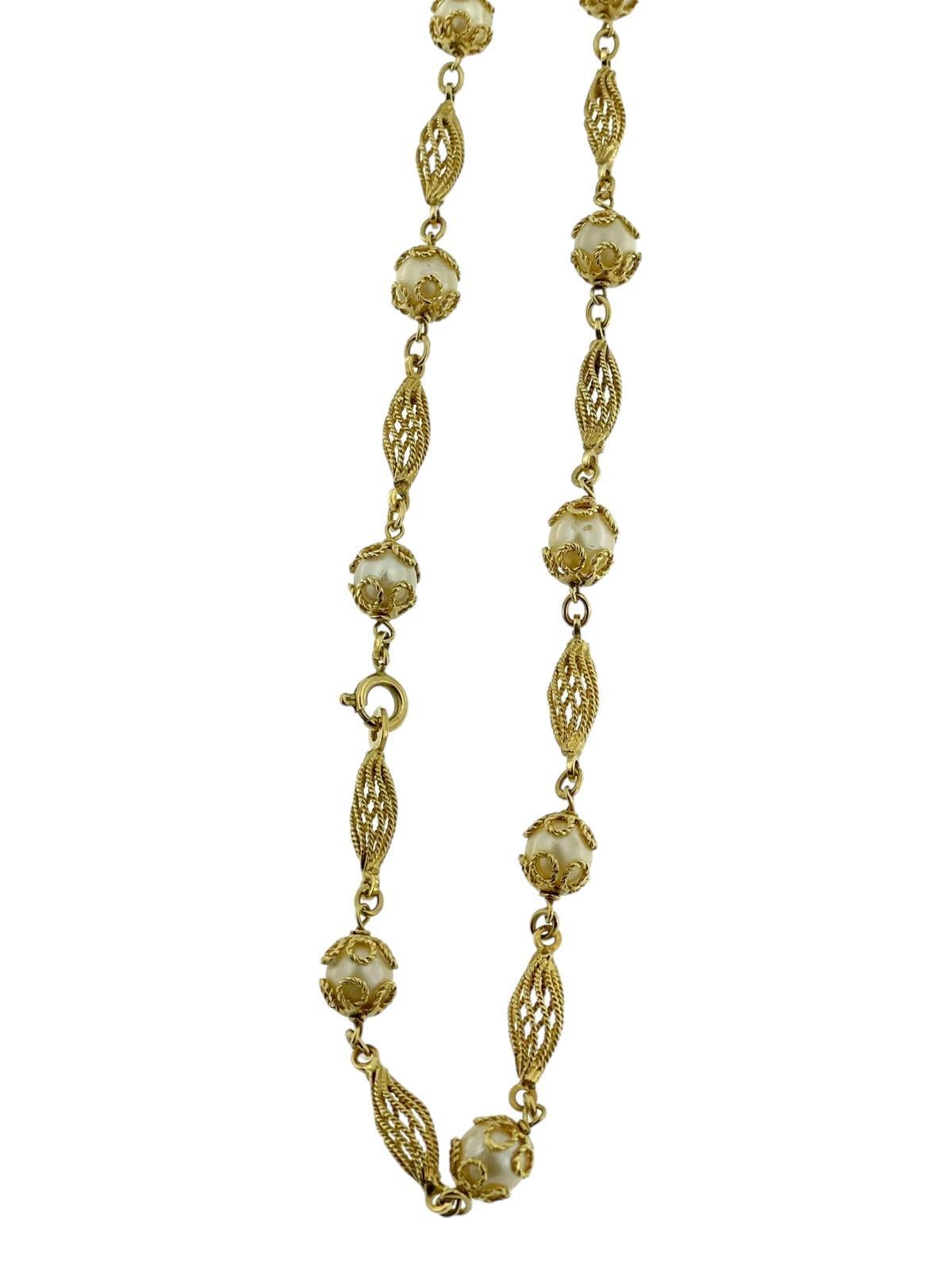 Antique Italian Yellow Gold and Natural White Pearls Necklace In Good Condition For Sale In Esch sur Alzette, Esch-sur-Alzette