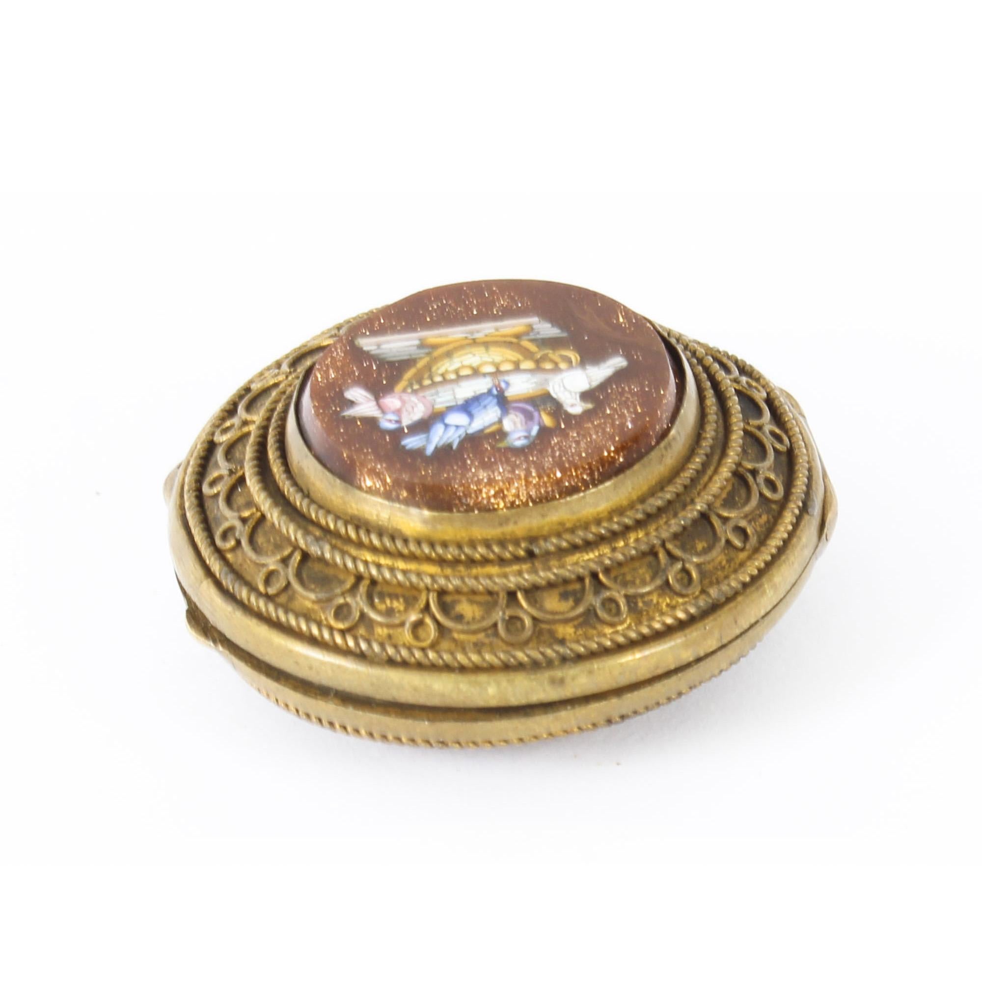 Antique Italianate Micromosaic Round Ormolu Pill Box the Pliny's Doves 2