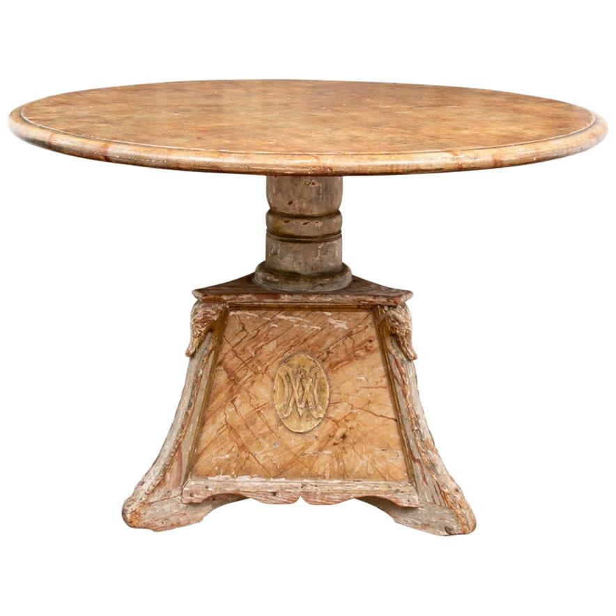 Ancienne table centrale italienne néoclassique peinte et décorée